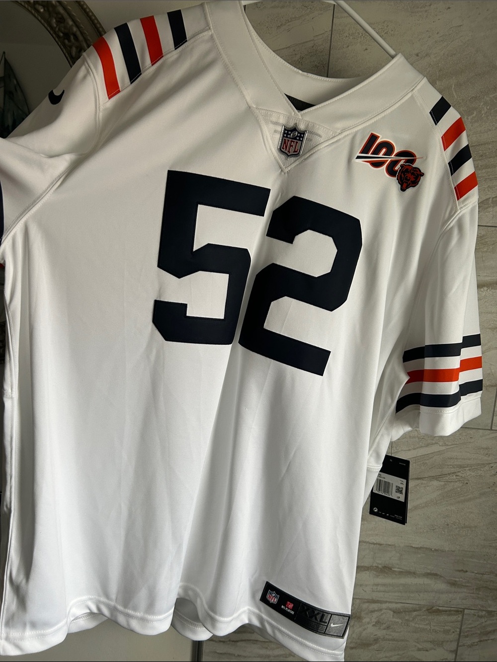Nike White Chicago Bears #52 Jersey with Navy and Orange Accents
